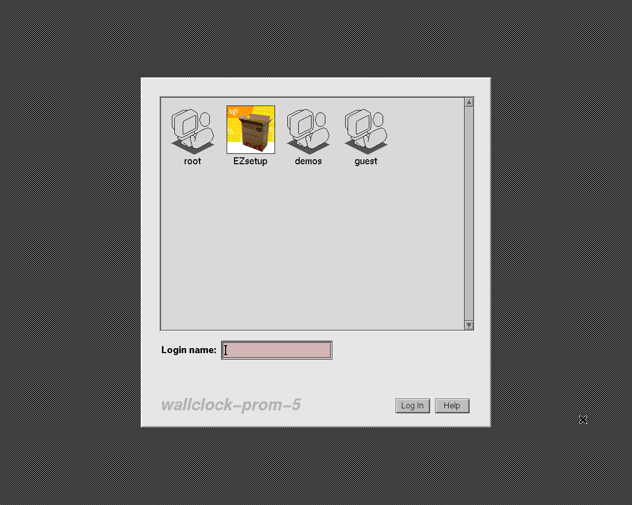 IRIX's graphical login screen, drawn by its own X server on the emulated Origin 200