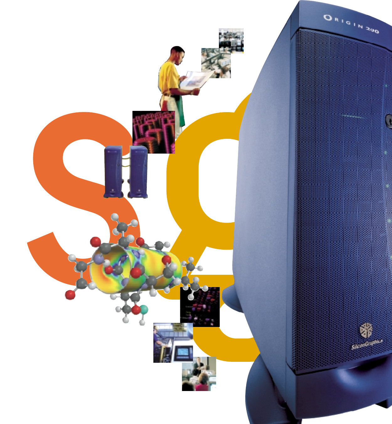 Origin 200 campaign field with molecular model and server systems from the 1999 product guide