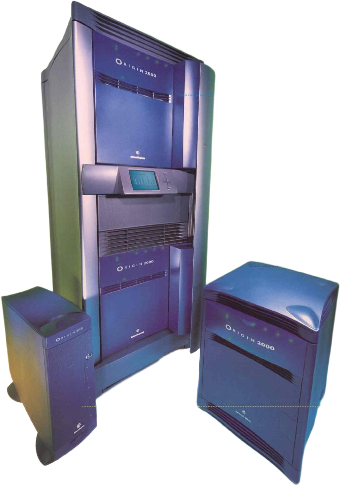 Origin 2000 rack and two deskside systems from the 1999 high-performance server guide